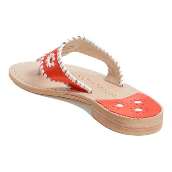 NWT Jack Rogers Fire Red & White Flat Leather Sandal Women’s Size 7 - Picture 2 of 5